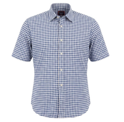 UNTUCKit Robibero Shirt Mens 2XL Blue Check Linen Short Sleeve Wrinkle Resistant