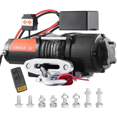 Electric Winch 12V 4500lb Synthetic Rope Towing ATV UTV Waterproof Remote Contro