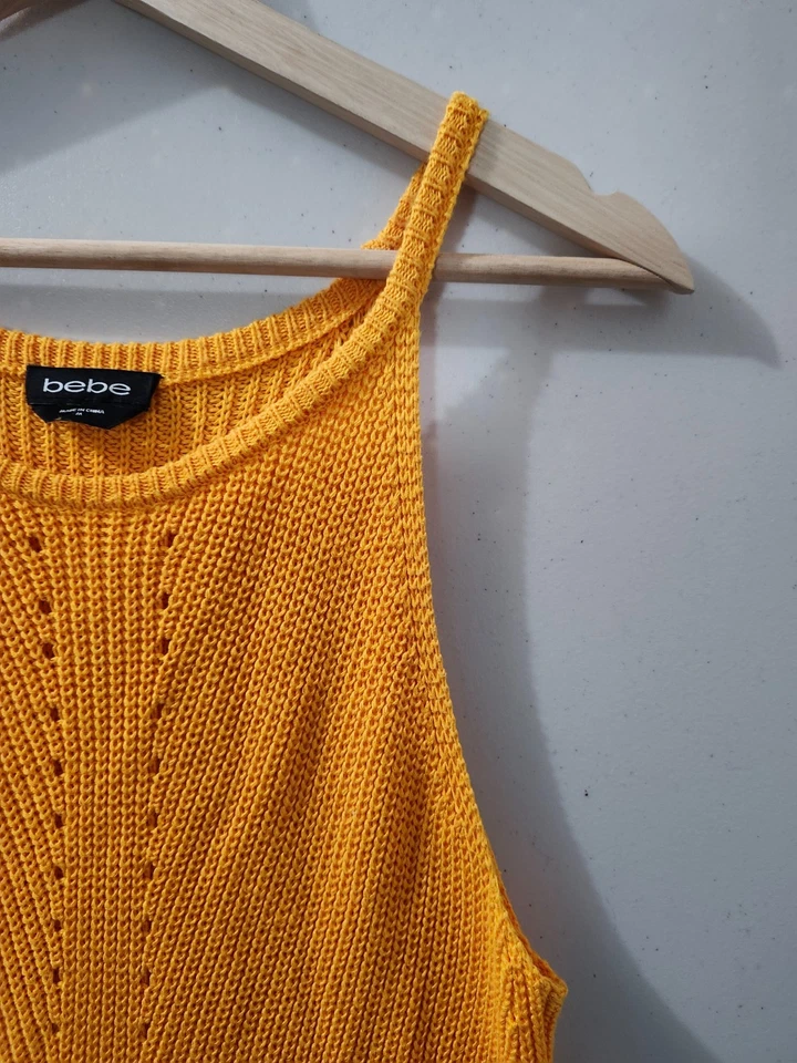 Bebe Top Sweater Womens M Orange Cami Tank Chunky Knit Babydoll Viscose Stretch - Image 4 of 4