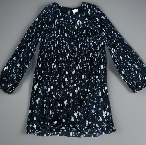 WILFRED ARITZIA Dress Womens Medium Navy Blue Floral Barossa Pleated Babydoll - Picture 3 of 14