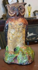 Antique Owl Cast Iron Doorstop National Foundry Painted American