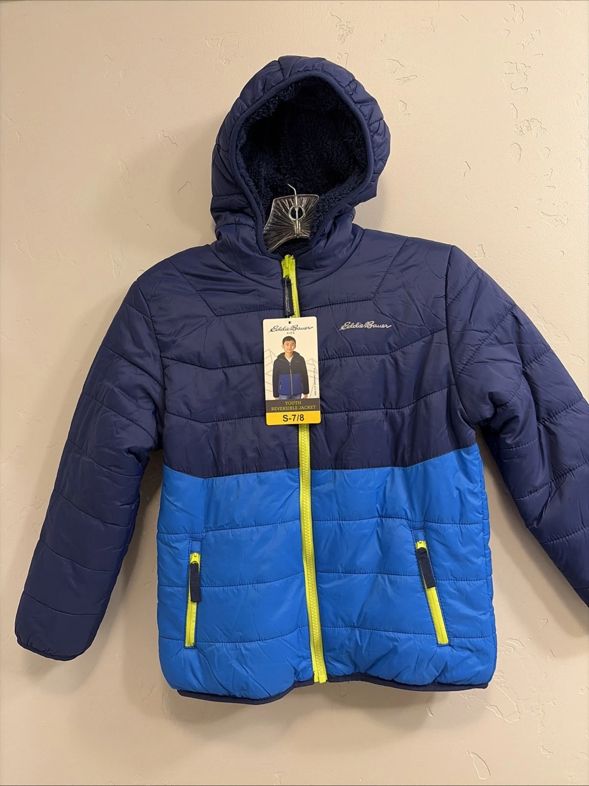 NEW Eddie Bauer Kids Reversable Jacket - Small 7/8 - Blue/Navy - NWT