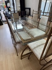 Regency Brass & Glass Dining Table Set – 6 Chairs + Coffee Table + Side Tables