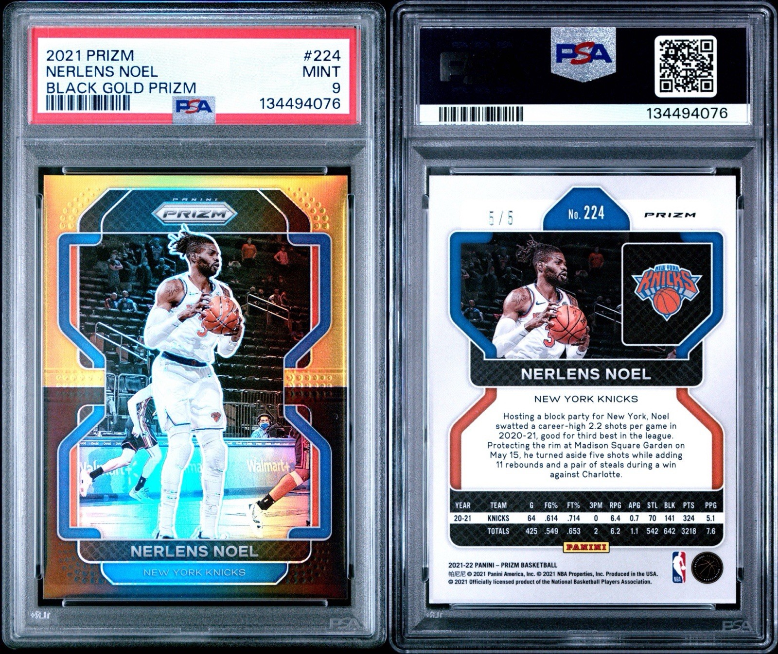 NERLENS NOEL 2021-22 Panini Prizm #224 Black Gold SSP /5 PSA 9 Mint - Pop 1 view 3