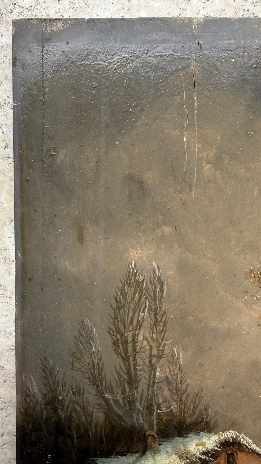 Antique Painting Hsp Landscape Winter Animated Scene 19th Century Signed To Identify?