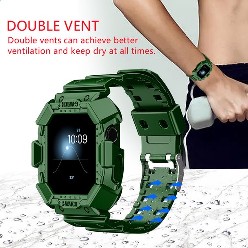 Designed for Apple Watch Series 9/8/7/6/5/4/3/2/Se,Rugged Case with Strap Bands - Picture 23 of 31