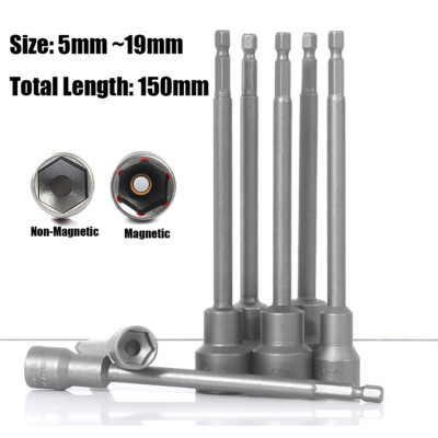 5mm-19mm Magnetic Nut Driver Socket Extra Long 150mm Hex Metric Impact Drill Bit