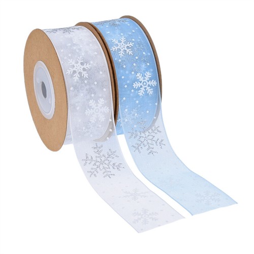 10 Yards Snowflake Pattern Mesh Ribbon DIY Chiffon Headwear Gift Box Decor Multi - Picture 2 of 9