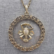 Vtg Cancer Zodiac Necklace Statement Lucite Pendant Gold Tone 3D Star Edge 24"