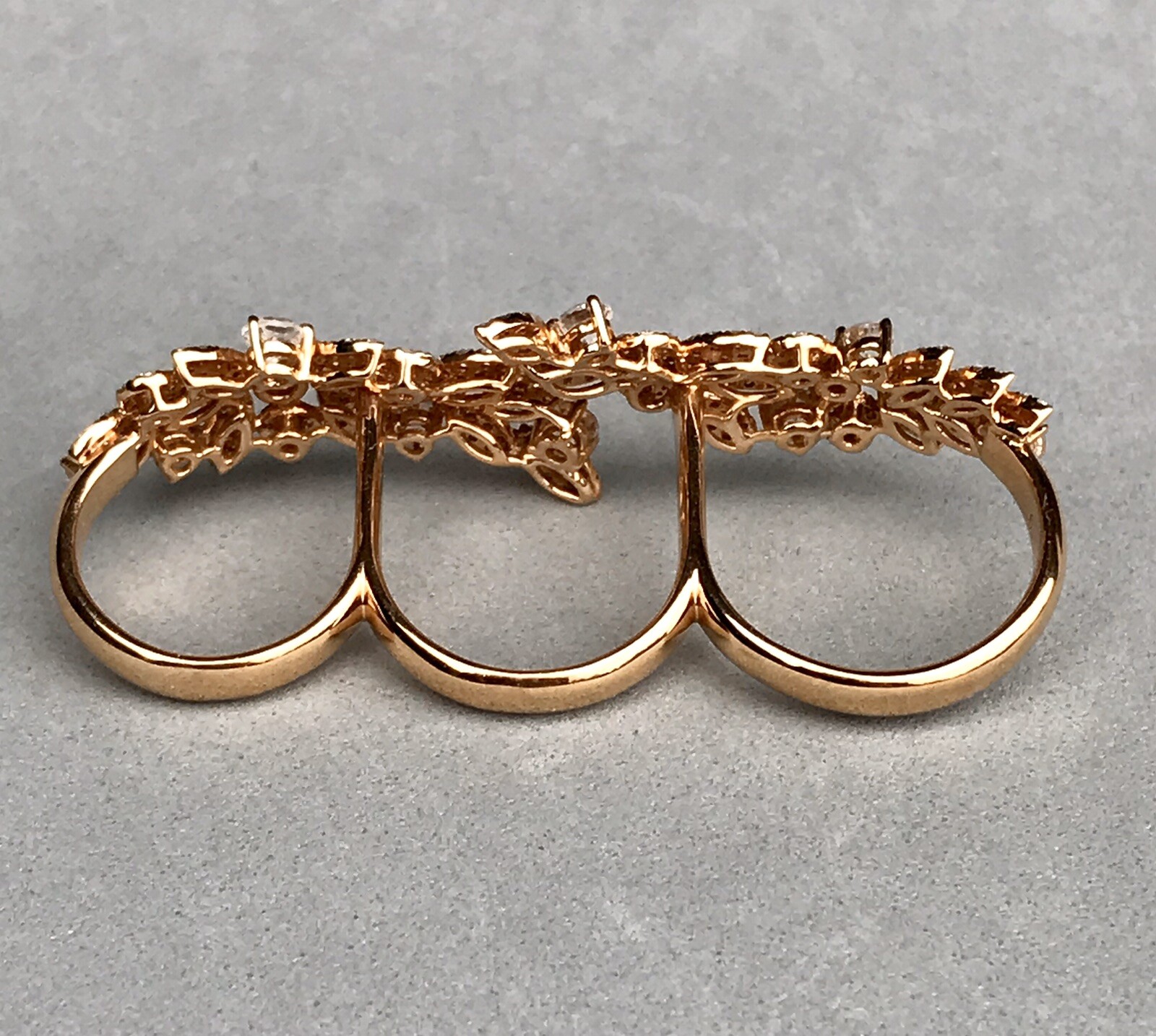 AS29 18K Rose Gold Diamond & Topaz Three Finger Ring