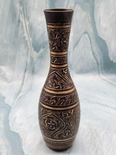 Ceramic Flower Pottery Vases Etched w/ Enamel Made in India 9" Tall