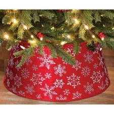 Red Velvet Silver Glitter Snowflakes 22" Christmas Tree Stand Band Cover