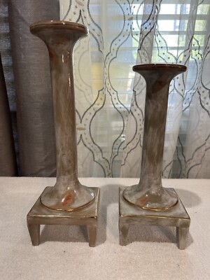Studio B Ceramic Candlestick Holders Glaze Earth Tone Footed Pedestal Base
