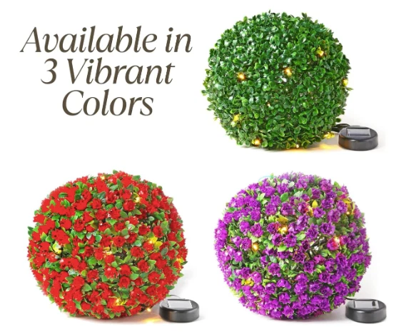 2 x 28CM SOLAR POWERED TOPIARY BALL 20 LED FLOWER LIGHTS DUAL FUNCTION GARDEN - Image 3 of 4