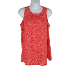 LOFT womens leaf print tank top size S sleeveless round neck multicolor woven