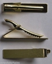 6 Gold Tone TIE BAR CLIP Findings ~ Flat Gluable Surface 1.6" long x 0.3" wide