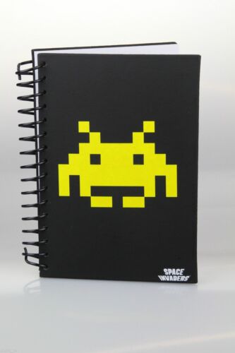 Space Invaders A5 Spiral Notebook Black Book with Yellow Space Invader Logo - Picture 1 of 5