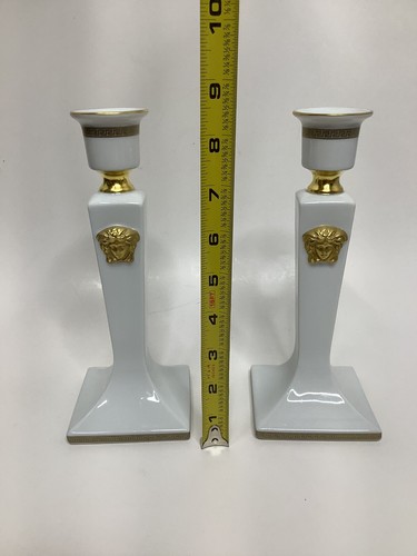 Versace Rosenthal Gorgona Gold Weiß Kerzenständer 8" 2er Set Selten Paar Rarität - Bild 6 von 7