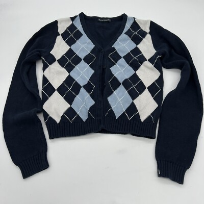 Brandy Melville Elizabeth Blue Argyle Cardigan Academia Preppy Women's O/S 