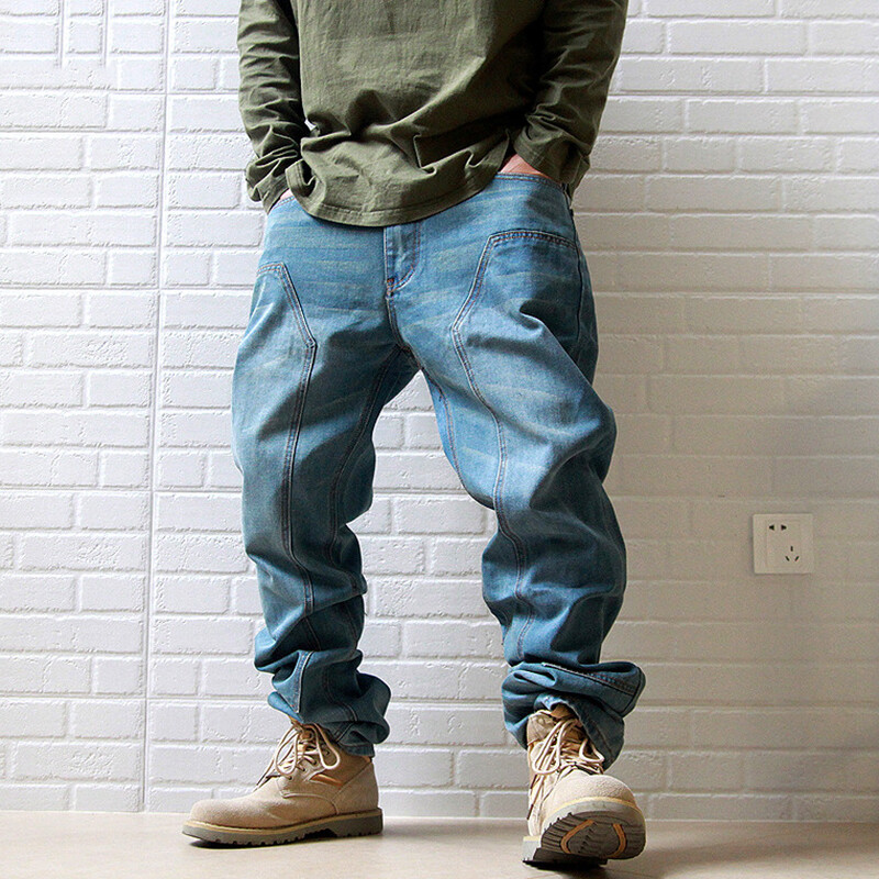 Fashion Mens Baggy Denim Loose Pants Hip Hop Cargo Pants Jeans Casual  Trousers