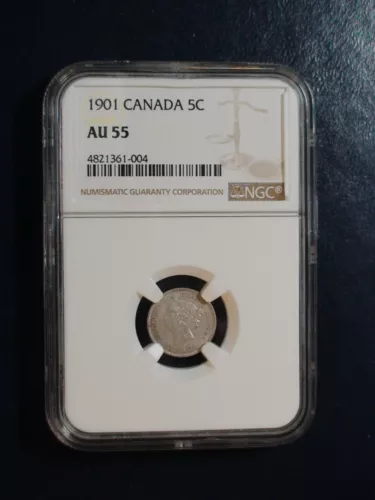 1901 Canada Five Cents NGC AU55 BETTER DATE SILVER 5C Coin BUY IT NOW!
