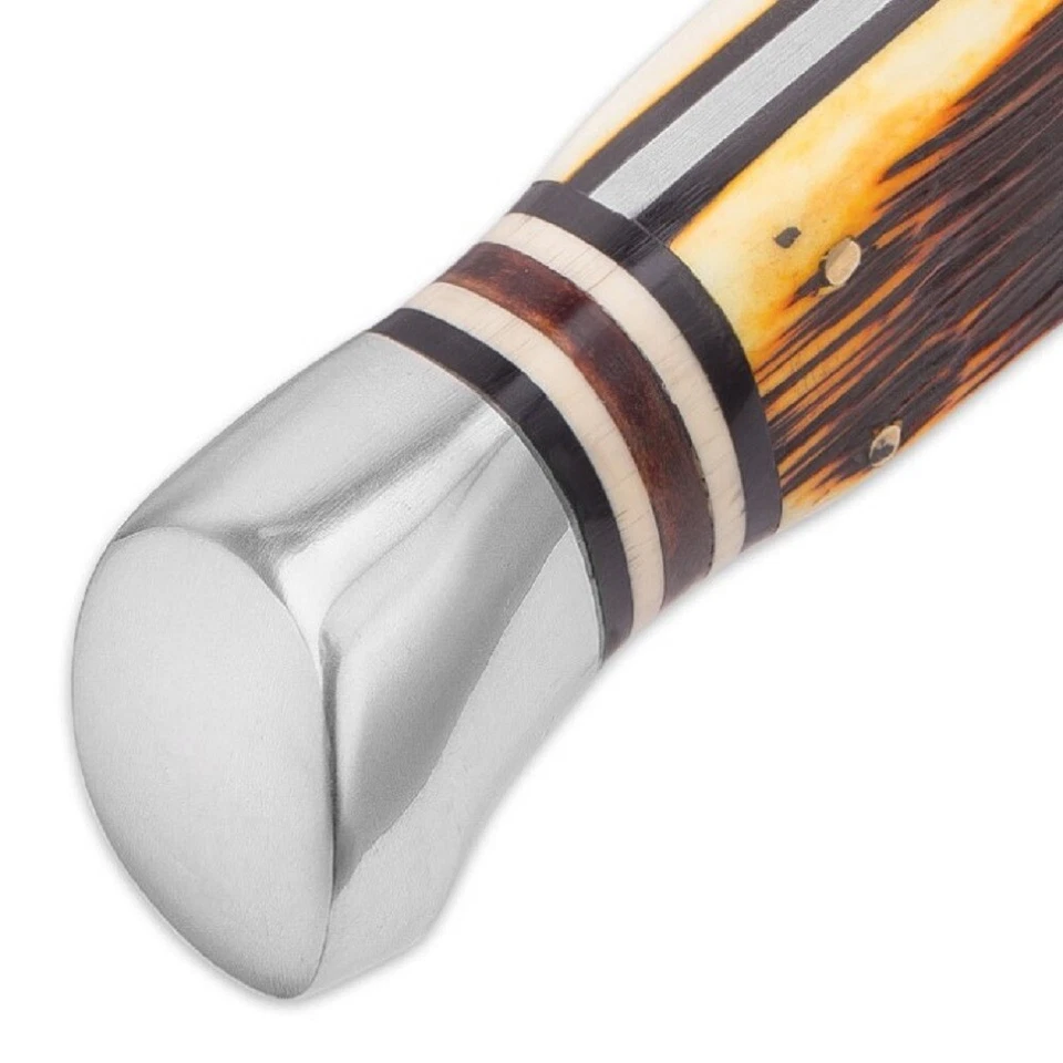 Grúa de beso mango de hueso cazador mediano - cuchillo de caza de hoja fija y funda Foto 4 de 4