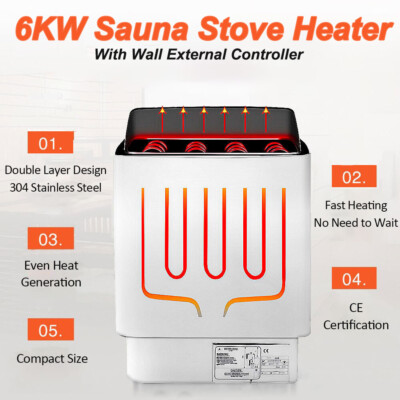 6KW Sauna Heater, Sauna Stove Kit, Stainless Steel, Digital Controller Fast Ship