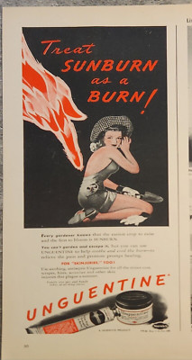 1944 Unguentine Sunburn Relief vintage ad alarming thought