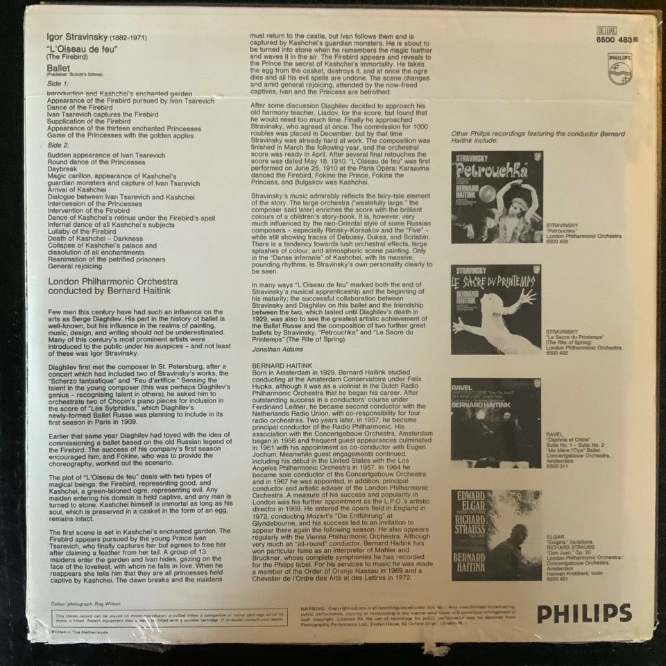 PHILIPS 6500 483-STRAVINSKY-THE FIREBIRD-HAITINK-ORIGINAL VINYL LP-IMPORT-SEALED - Image 2 of 2