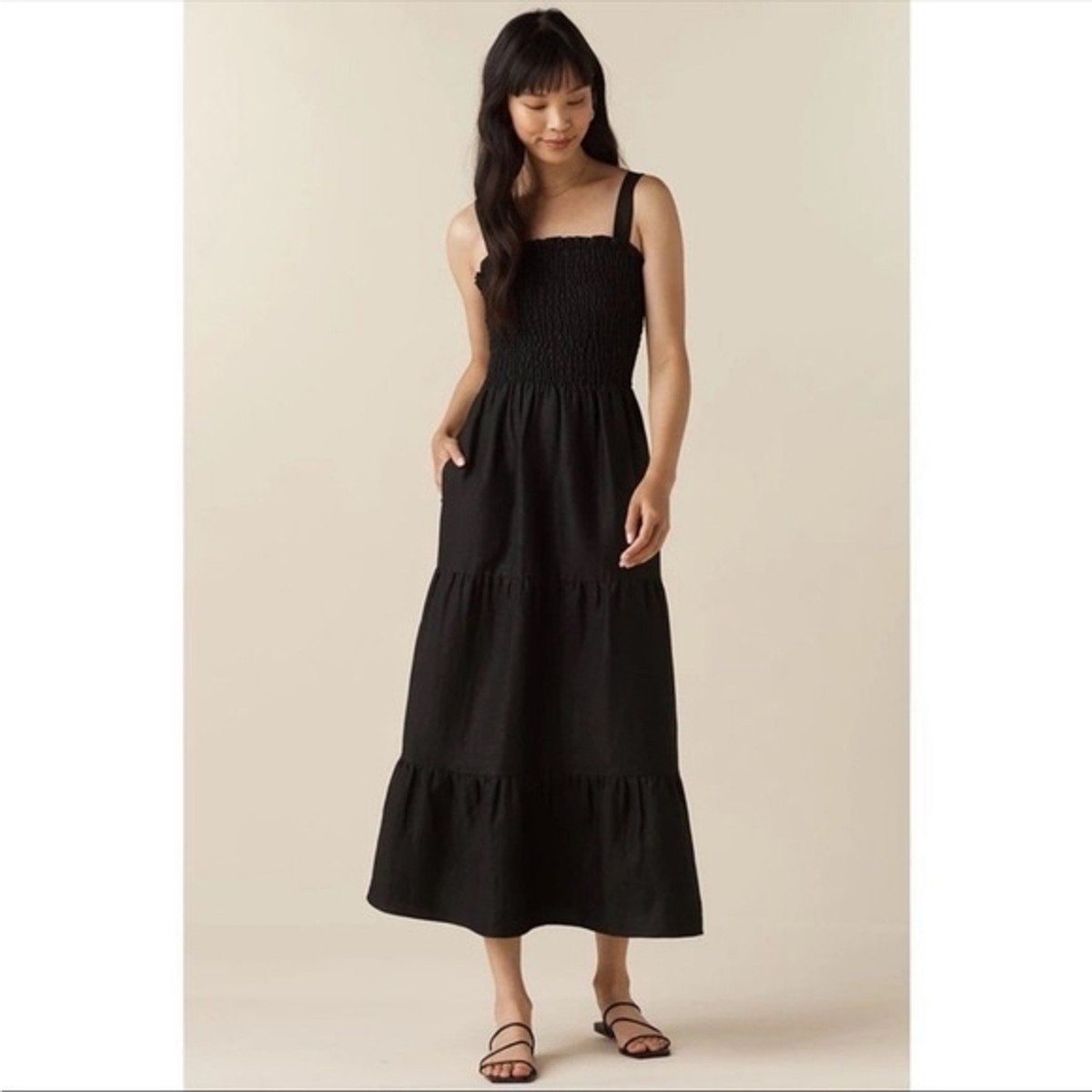 chinese dress ladies Talisa Black Bandeau Ruched Maxi Dress With Mesh Fishtail – Club L London main image 1