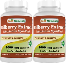 2 Pack Best Naturals Bilberry Extract 1000 mg 90 Capsules