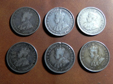 6 x  KGV Threepence 3d Silver Coins in 2 x 2's - Clear Advance -  z31