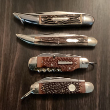 Remington 4-Pc Pocketknife Lot Manual Slipjoint SS Clip Point Bone Tools 1996