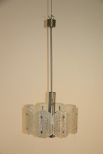 Lampadario vintage anni 1960 con vetri e metallo