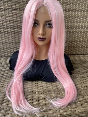 rosa glatt Perücke Damen Lace Cosplay Anime Hochwertig hitzebeständig Party Wig