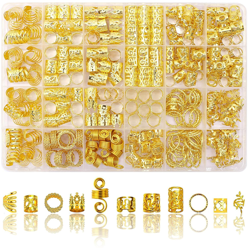 280Pcs Gold Hair Jewelry for Braids Dreadlock Locs Metal Hair Clips ...