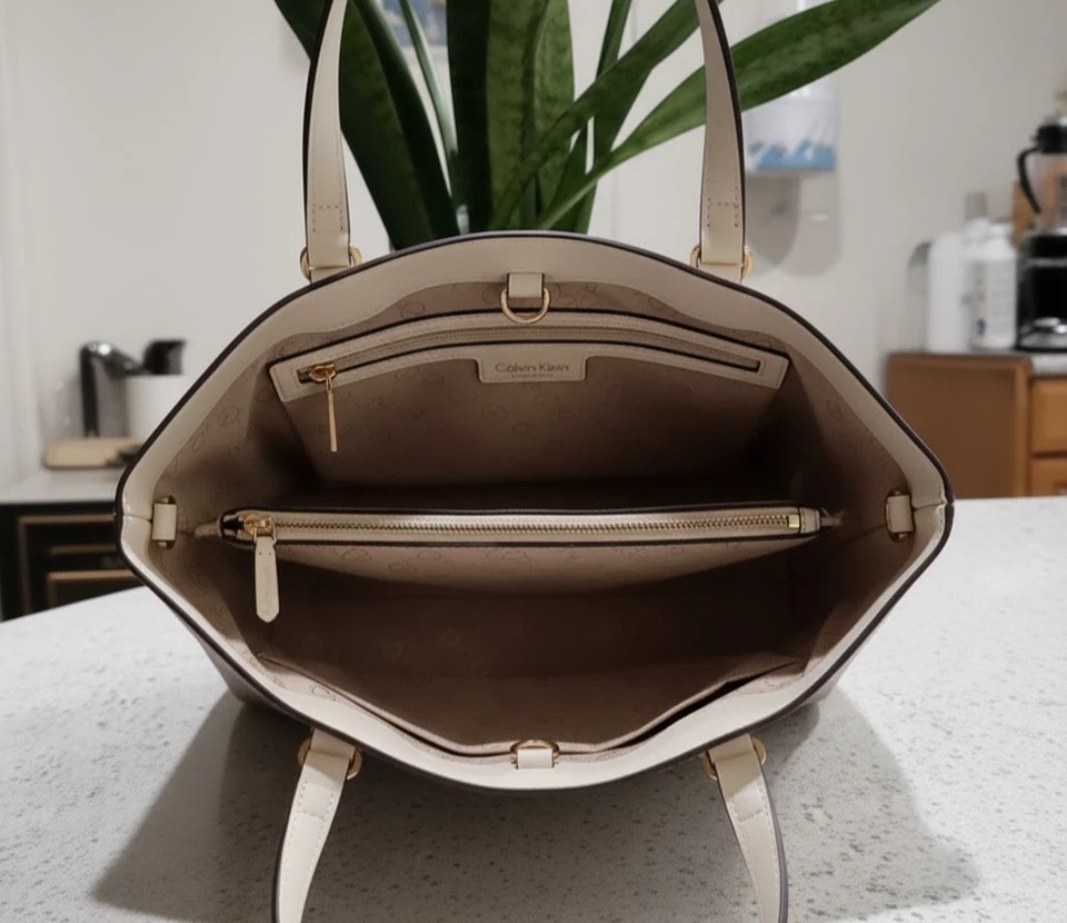 CALVIN KLEIN® CK Tote Beige Brown Envelope Pocket Bag Purse FREE SHIPPING - Image 3 of 3