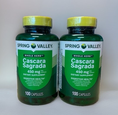 Spring Valley Cascara Sagrada 450mg 100 Veggie Caps Digestive Health (Twin Pack)