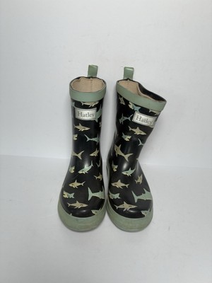 Hatley Kids Shark Print Rubber Rain Boots Blue Green Boys Size 11