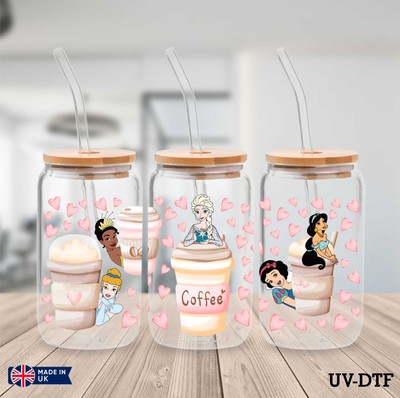 Prinzessin UV DTF Aufkleber - 16 Unzen Libbey Dose Glasfolie yd443