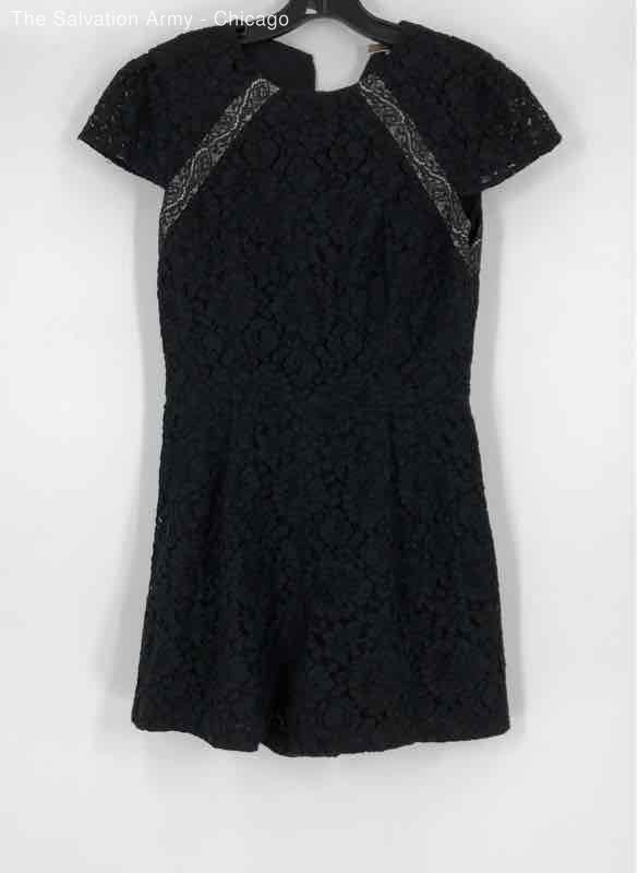 Alice + Olivia Womens Black Crew Neck Short Sleeve One-Piece Romper Size Large