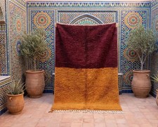 Moroccan Ombre Wool Rug- Handmade Berber Carpet, Burgundy and Orange Area Rug