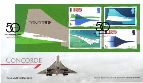 2026 GB CONCORDE 50 YEARS 1st Commercial Flight MINI SHEET FDC HEATHROW 21.01.26