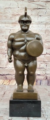 Large Handmade Bronze Warrior on Marble Base Signed Botero Home Decoration