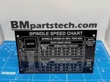 Atlas / Craftsman New OEM 130-008 Spindle Speed Chart Plaque