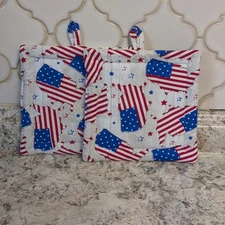 Patriotic Stars USA Flag American 4th Of July handmade potholders set of 2 