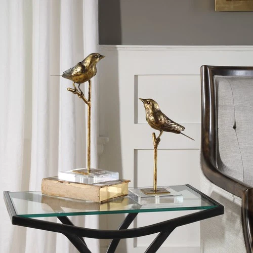 Uttermost 18898 Gold Passerines Two Piece Iron Bird Statue Set By Grace Feyock - Picture 2 of 2
