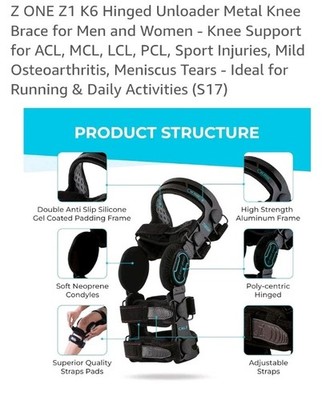 Z ONE Z1 K6 Hinged Unloader Metal Knee Brace for Men and Women - S17