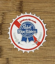 Pabst Blue Ribbon Bottle Cap Patch  3 Inches Embroidered Iron-On Beer Logo Badge