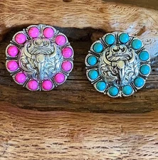 Wild Rag Scarf Slide -Navajo cluster conch stones - long horn steer